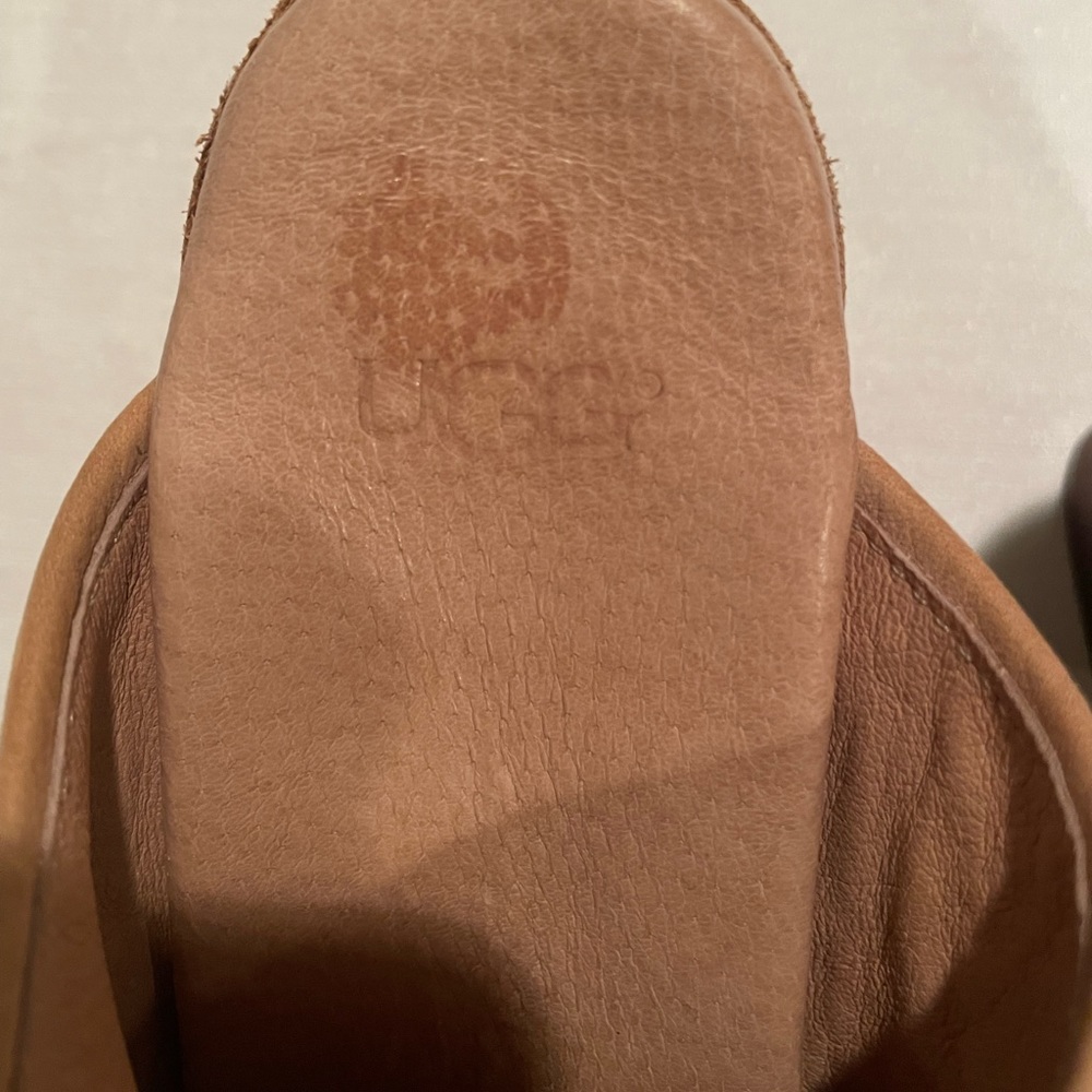 UGG Tan Suede Clog Mule with Studded Wooden Platform - Picture 6 of 8